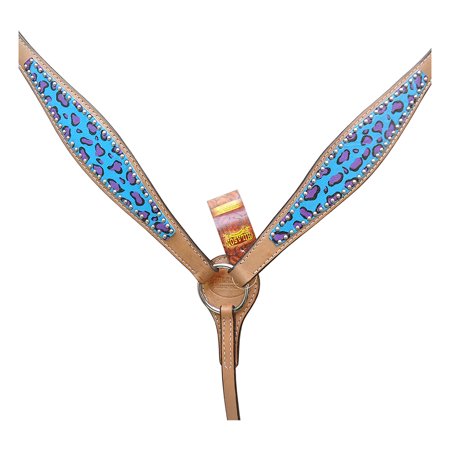 HILASON Western Horse Leather Breast Collar Set Turquoise Cheetah