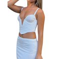 thumbnail image 3 of SAYOO Mujeres Casual Tank Tops, Sin Mangas Sin Espalda Color Sólido Cuello En V Irregular Sling Crop Tops SAYOO  Moda, 3 of 5