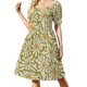 thumbnail image 1 of Flor verde claro. Vestido de manga corta con estampado floral Retro vestidos de mujer ropa de mujer de lujo, 1 of 6