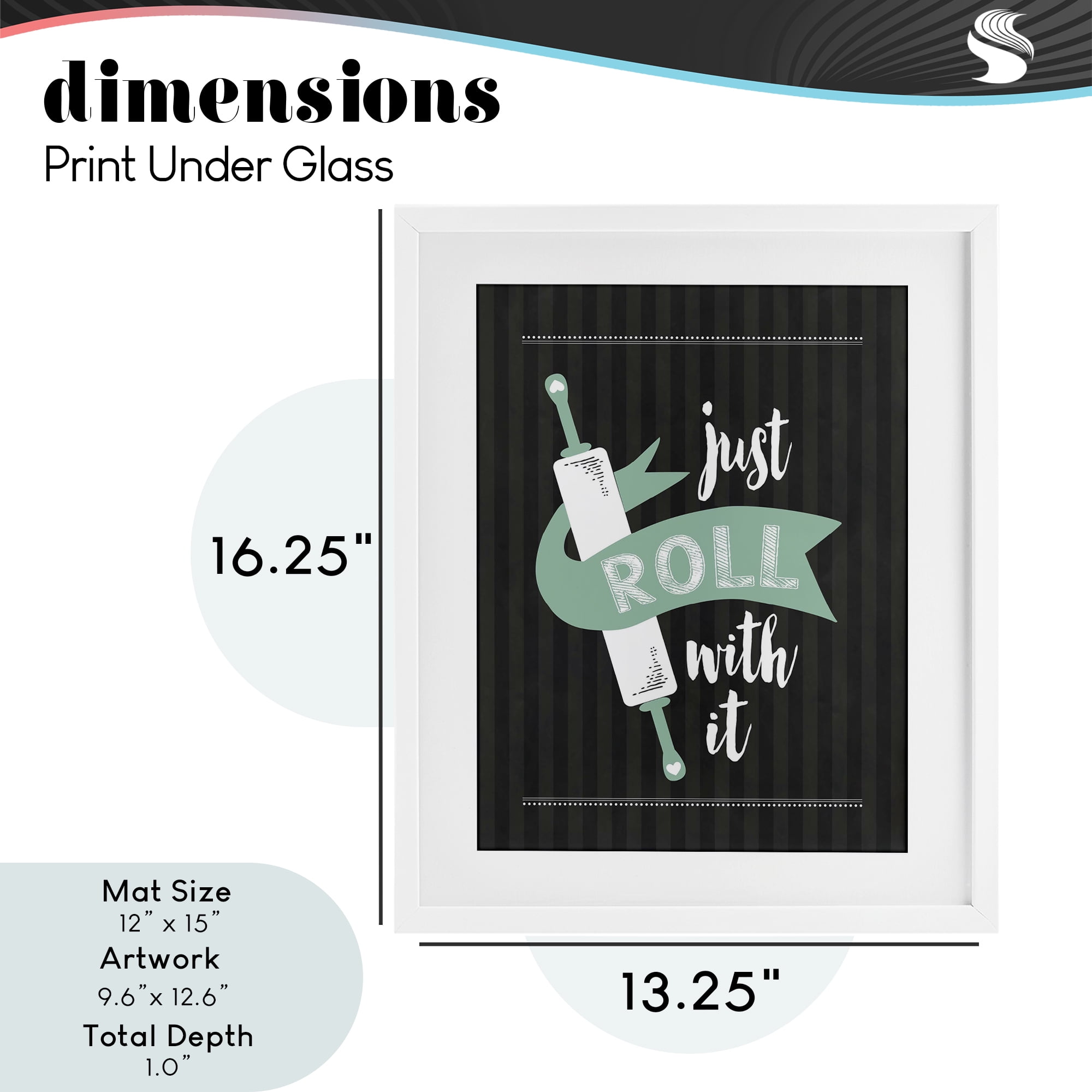 Roll With It Black & Green White Framed Print Under Glass, design by Lettered and Lined
