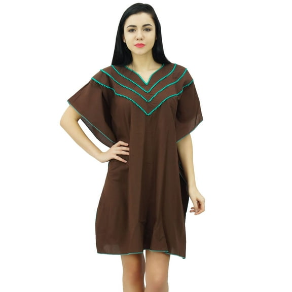 Bimba Women Short Cotton Kaftan Brown Beach Caftan Coverup Dress Nightwear