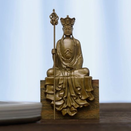 Handcrafted Ksitigarbha Buddha Statue Vintage Brass 3.31in Peace & Care Spiritual Gift for Meditation Corner