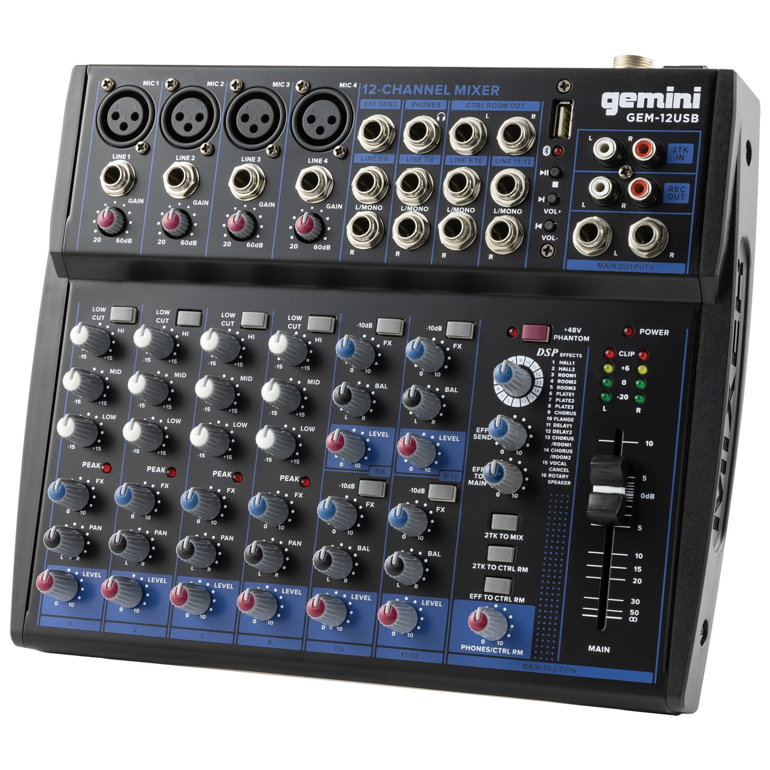 Gemini GEM-12USB Compact 12-Channel Bluetooth Mixer & DJX-500 Over-Ear Professional DJ Headphones, Black and Silver & GMU-M100 UHF Single Wireless Microphone System, 843631170922