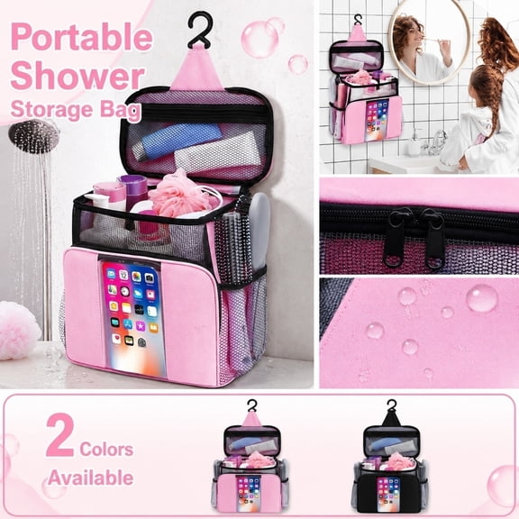 Mesh Shower Caddy Bag Portable, Quick Dry Hanging Bathroom Organizer with PVC Phone Bag, College Dorm Room Essentials for Travel, Gym, Camping, Toiletry Tote for Women Men