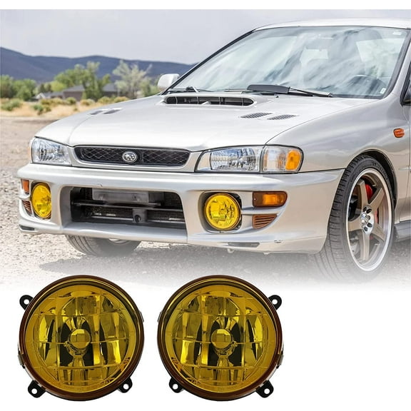 USR DEPO 99-01 Impreza Fog Lights - JDM Style Stock Replacement Fog Lamps Pair (Left   Right) Compatible with 1999-2001 Subaru Impreza (YELLOW Glass Lens, x2 H3 Bulbs and Plug n Play Connectors)