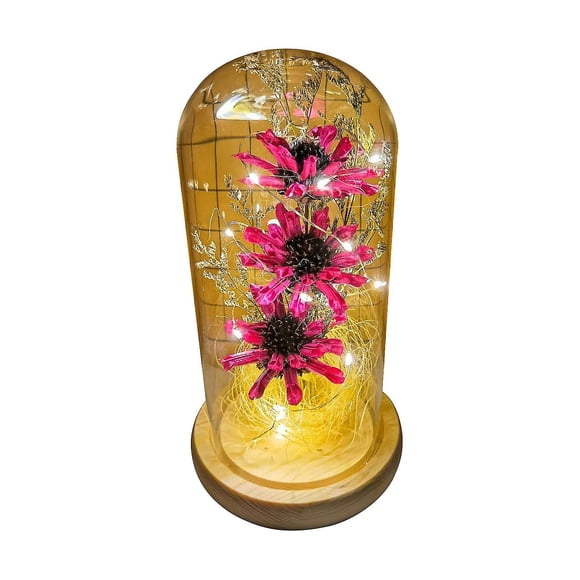 Luz eterna de la flor de la bóveda transparente de la base de madera luminosa romántica de la flor para el día de tarjeta del día de San Valentín