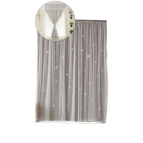 WNFJR Hollow Stars Curtains Lace Window Curtain Self-Adhesive Blackout Curtain for Bedroom Livingroom, 40x110 Inch, No Drilling Required, Easy to Install