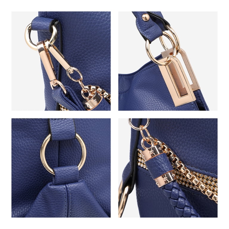 Dasein Women's Hobo Bag, Blue Rhinestone Faux Leather photo 2