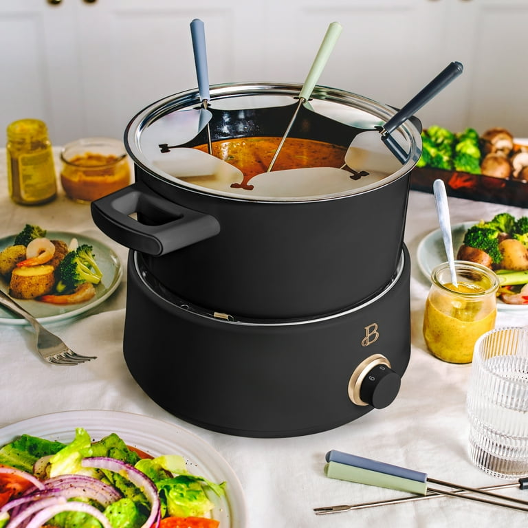 Beautiful 3 qt Electric Fondue Set with Bonus 2 qt Ceramic Pot, Black Sesame by Drew Barrymore