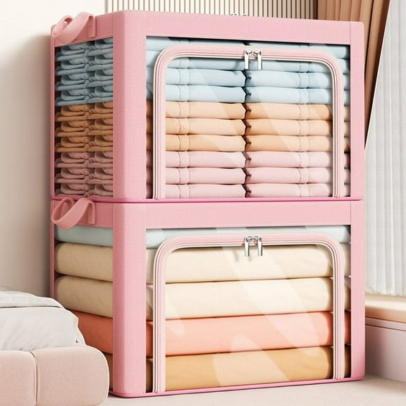 Large Capacity Clothes Storage Box Thickened Fabric Foldable Organizer with Lid for Quilt Bedding Household Closet Organization Space Saving Solution, Ukhbmc | A