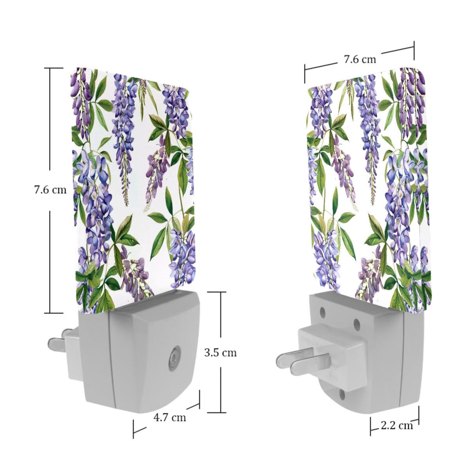 PhooArto Purple Wisteria Flower Pattern Plug in LED Night Light Auto Sensor Dusk to Dawn Decorative Night for Bedroom, Bathroom, Kitchen, Hallway, Stairs, Baby's Room, Energy Saving