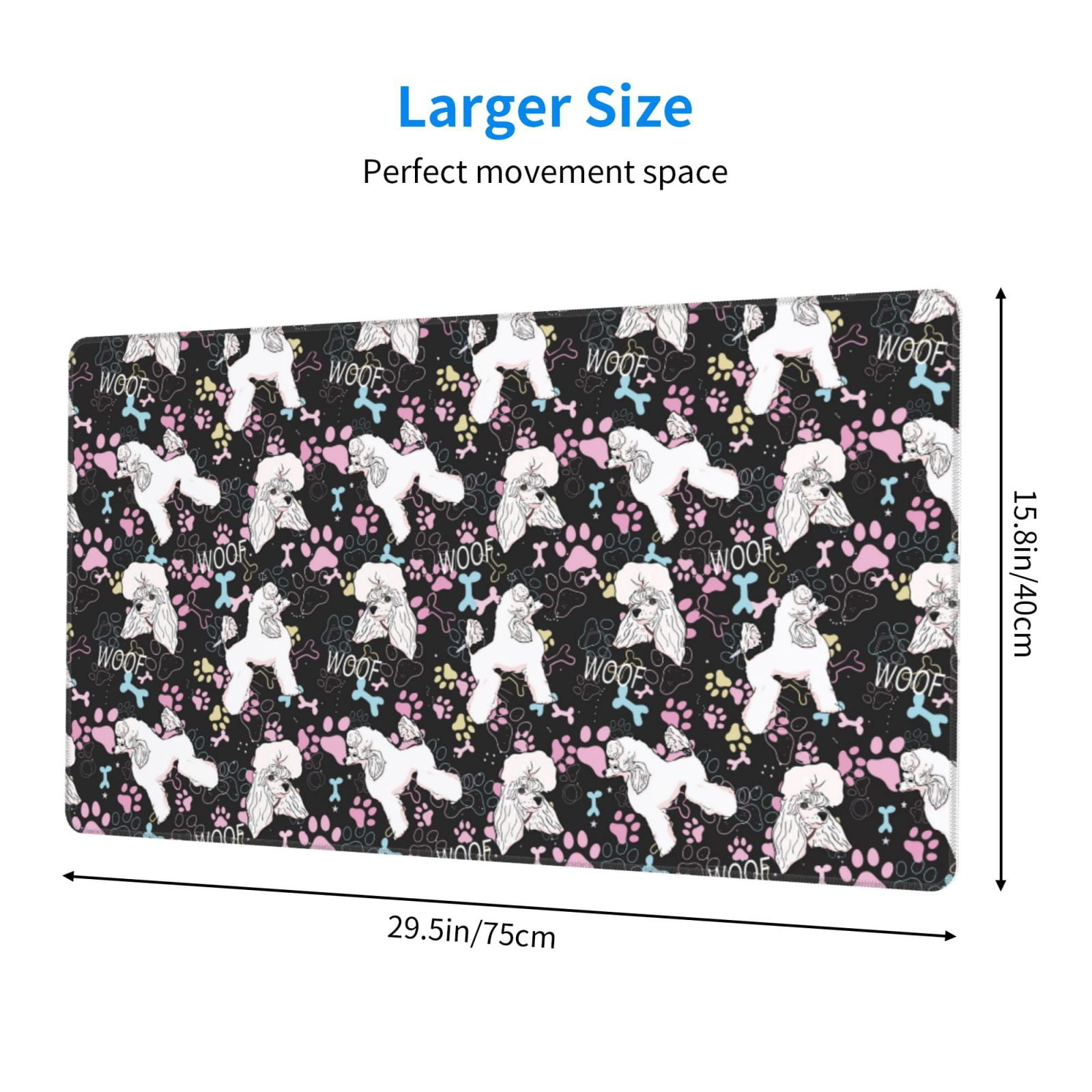 Kdxio Cute Poodle Dog Print Large Gaming Mouse Pad,Non-Slip Base,Water Resist Keyboard Pad for Gamer,Office & Home,29.5 x 15.8 in
