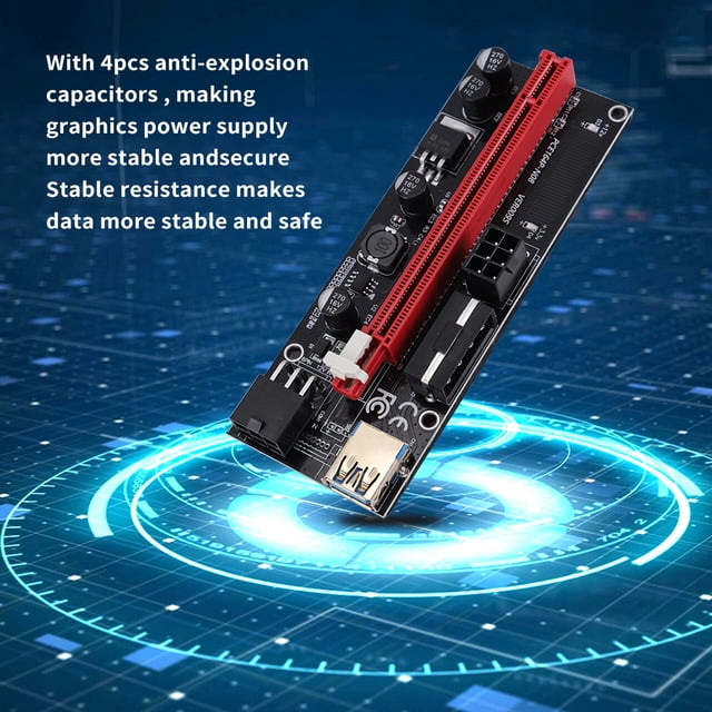 PCI-E Riser Board 1X to 16X GPU Extender board PCI-E Riser Card PCI-E USB 3.0 GPU Adapter with 6pin Interface, Blue