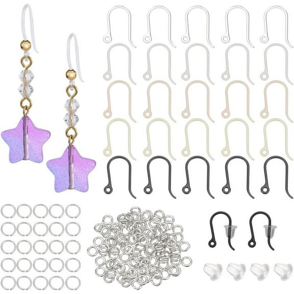 300 Pcs Earring Making Kit 5 Colors Clear Plastic Earring Hooks DIY Jewelry Making Kits with Jump Rings and Clear Earring Backs for Sensitive Ears DIY