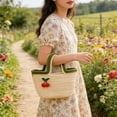 thumbnail image 3 of Bolso De Algodón Bolso de mano grande de algodón tejido con cerezas,ideal para la playa,para el día a día y para viajar (beige,1 unidad). Rkxzt, 3 of 8