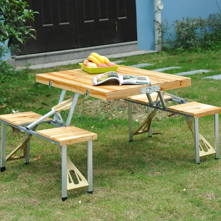 Outsunny Portable Foldable Camping Picnic Table Set With Four