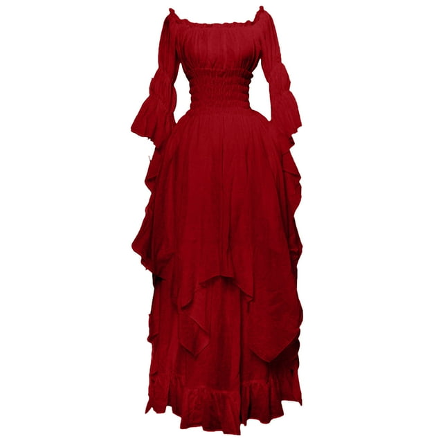 Gspmoly Robe pour Femmes, Robe à Manches Longues pour Femmes à Encolure, Robe de Cosplay Longueur au Sol, Robe Grande Taille, Robes de Vacances pour Femmes jusqu'à 60 % de Rabais