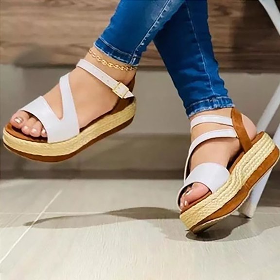 EQWLJWE Strappy Sandals for Women's Platform Sandals Casual Summer Comfortable Soft Sole High Heeled Wedges with Adjustable Buckle for Outdoor Activities