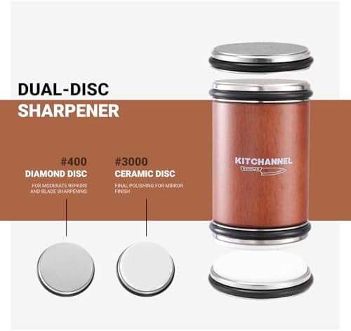 Rolling Knife Sharpener Kit – Fast, Easy Diamond & Ceramic Manual Sharpener | 15° & 20° Angle Guides for Kitchen & Chef’s Knives – Sharpens All Steel Blades