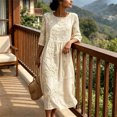 thumbnail image 5 of Ahabrexf Summer Dresses for Women, Floral Embroidered 3/4 Sleeve Round Neck Casual Midi Dress for Beach Vacation Wear, 5 of 7