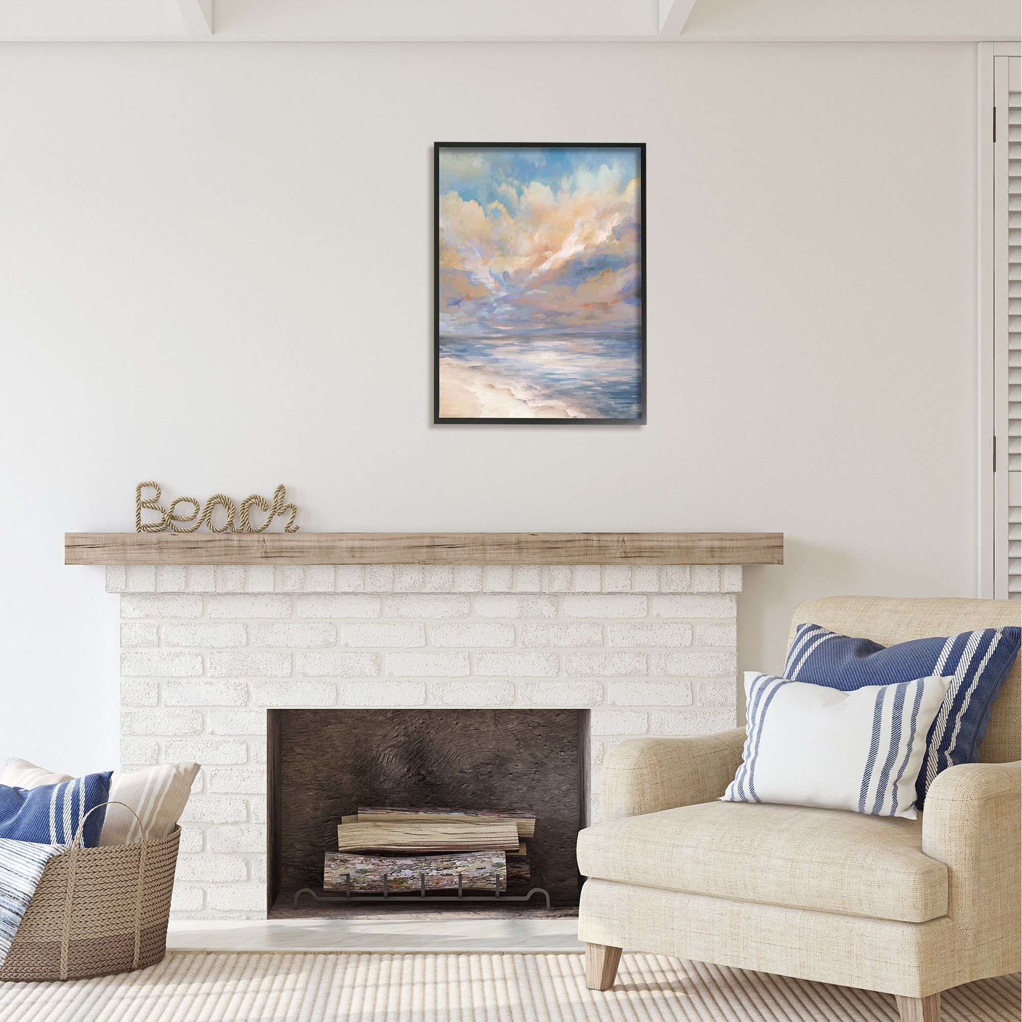 Stupell Industries Abstract Sunset Shoreline Landscape Painting Black Framed Art Print Wall Art, 24 x 30