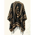 thumbnail image 2 of Women's Poncho Plus Size Open Front Knitted for Winter (Swirl Brown), 2 of 6