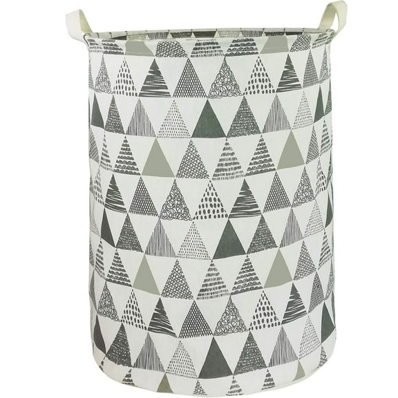 Laundry Basket Canvas Fabric Collapsible Organizer Laundry Hamper for Storage Bin Toy Bins Gift Baskets Bedroom Clothes Children Nursery Hamper (Grey triangle)