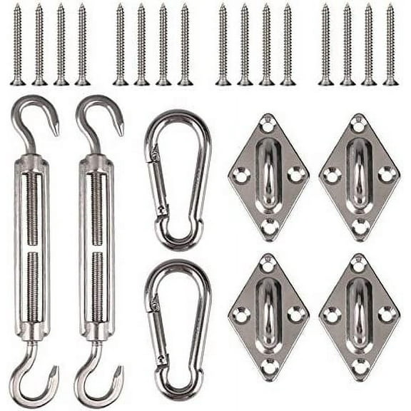 Shade Sail Hardware Kit, 24 Pieces Shade sail Hardware Kit 316 Rust-Proof Stainless Steel Kit Accessory for Rectangle/Square/Triangle Sun Shade Sail, Outdoor Lights Backyard Sun Sail Hardware B