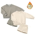 thumbnail image 6 of LYMAYTER Kids Boys Girls Fleece Outfit 2PCS Toddler Warm Solid Color Long Sleeve T-Shirt Tops + Jogging Shorts Set for 1-14 T, 6 of 7