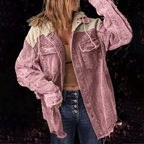 Tejiojio Clearance Jackets Women Fashion Worn Out LooseLong Sleeve Hooded Casual Outwear Jackets