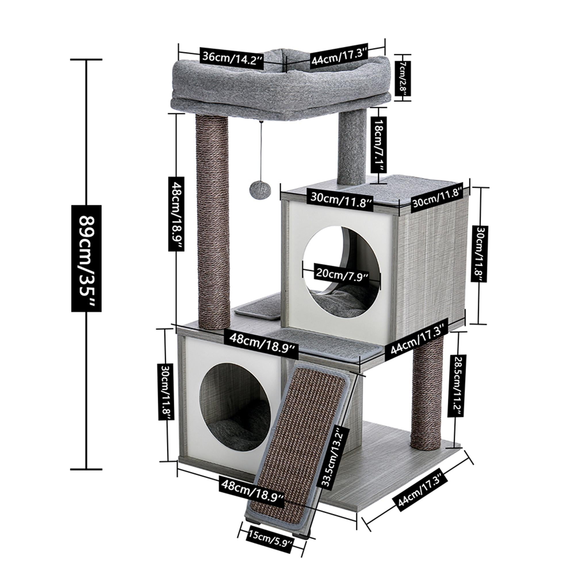resenkos 34" Cat Condo for Multiple Cat Tree Houses with Spacious Perch, Cat Tower for Big Cats, Gray