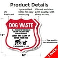 thumbnail image 2 of Dog Poop Dog Waste Is A Threat To The Health Of Our Children. Leash And Clean Up After Your Dog (2 Pack) 12 inch X 12 inch Shield-Shaped Rust-Free Aluminum Metal Signs Made in the USA, 2 of 7