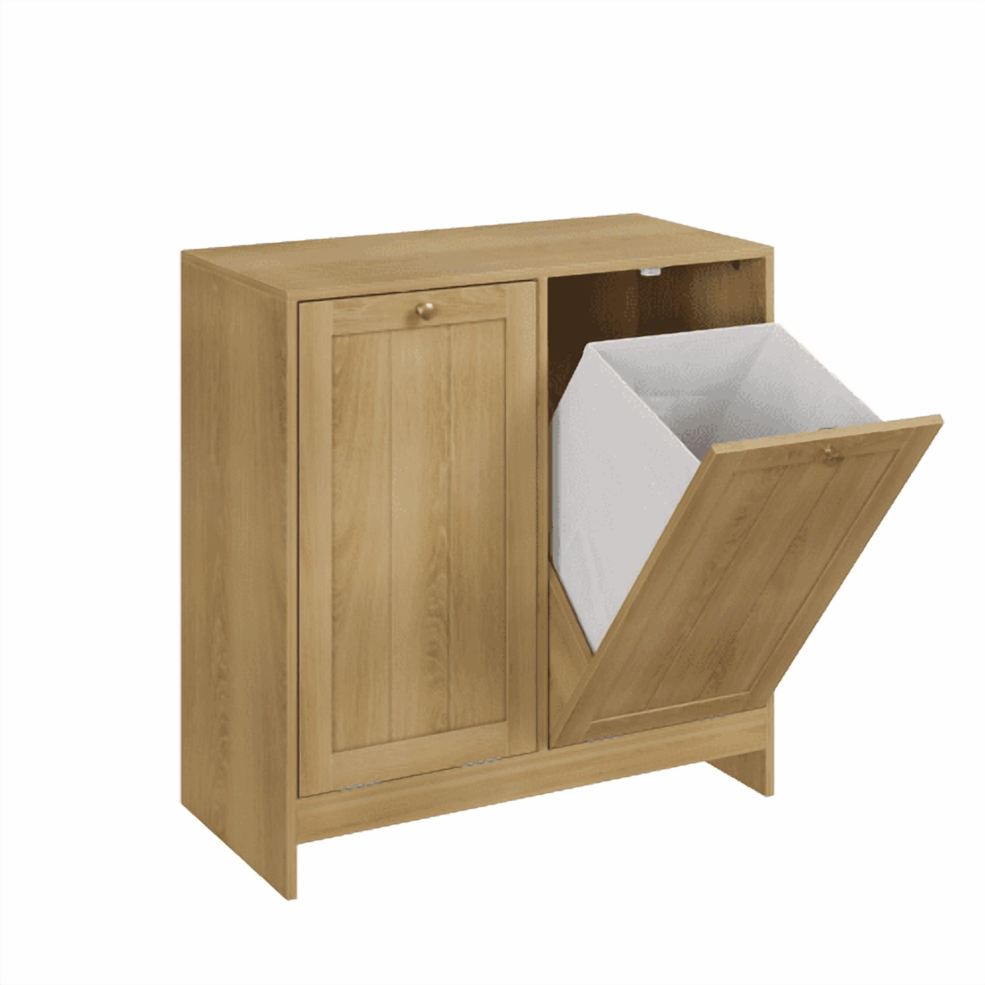 Tilted Laundry Hamper with Removable Baskets, Hidden Laundry Hamper Storage Cabinet, Free-Standing Bathroom Organizer, Oak