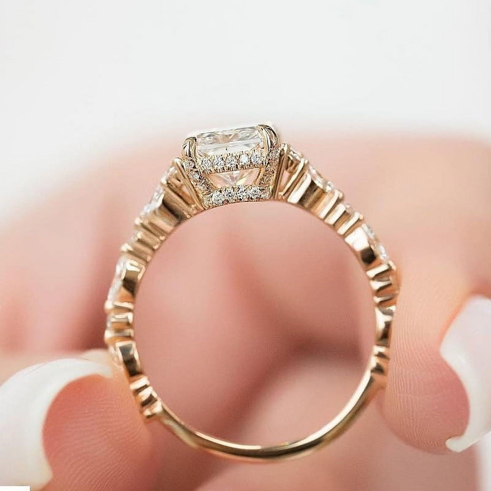 Cora Jewellery 3CT Art Deco Radiant Moissanite Engagement Ring For Women, 18K Yellow Gold