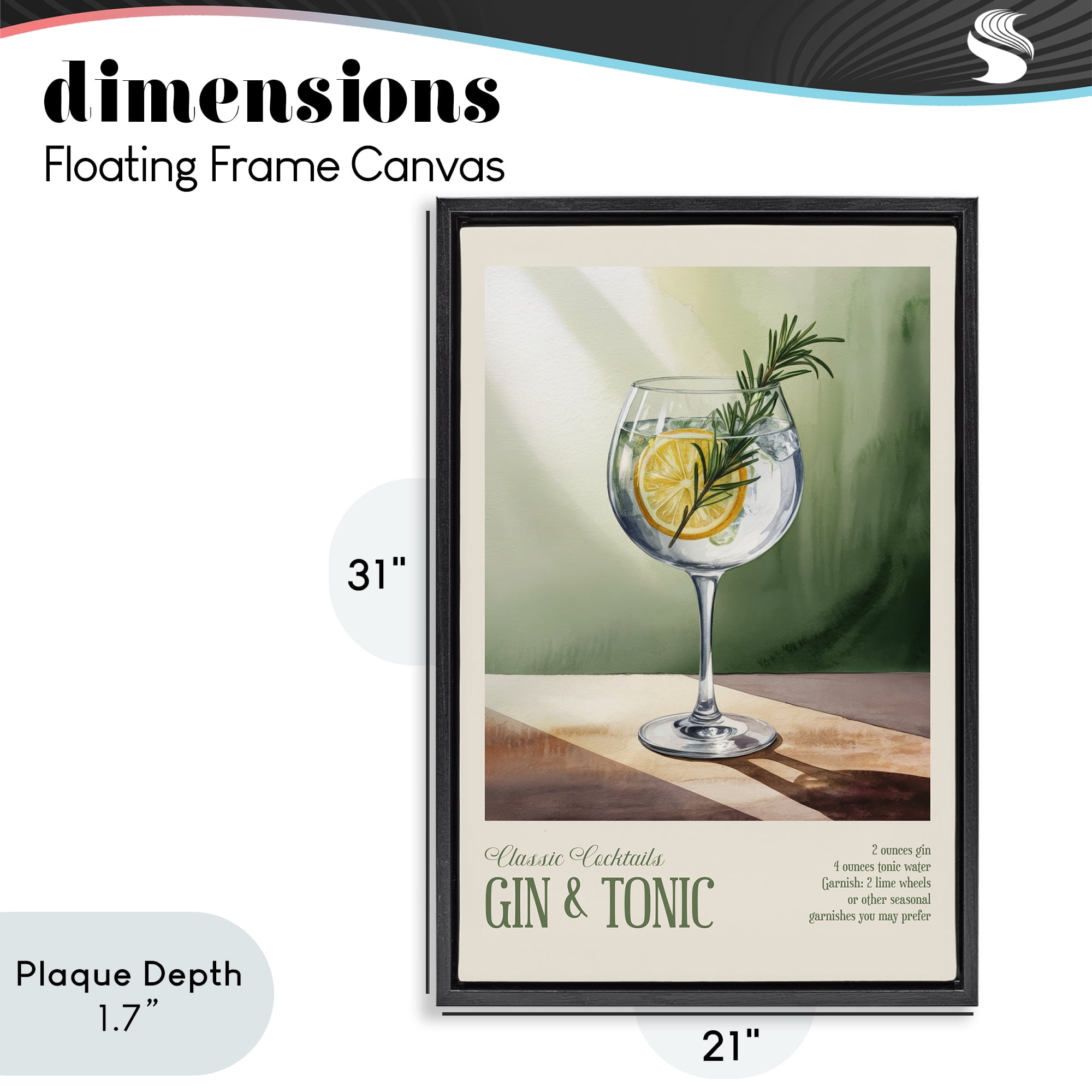 Stupell Industries Gin & Tonic Sun Rays Black Framed Floater Canvas Wall Art, design by Andreas Magnusson