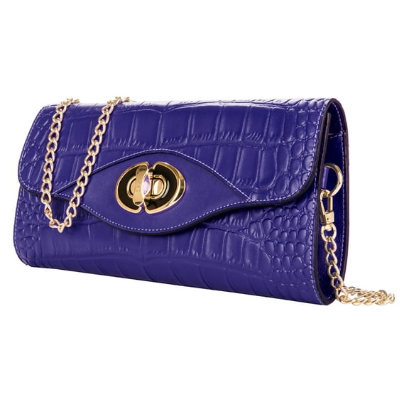 Genuine Leather Stylist Croc Embossed Leather Clutch Crossbody Bag