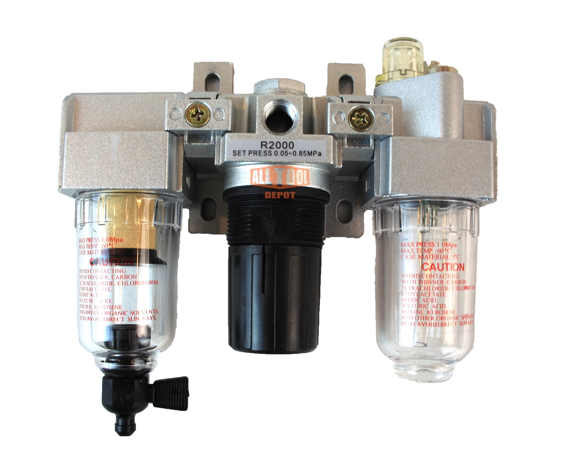 1/4" NPT Mini Compressed Air In Line Filter Regulator Lubricator Oiler