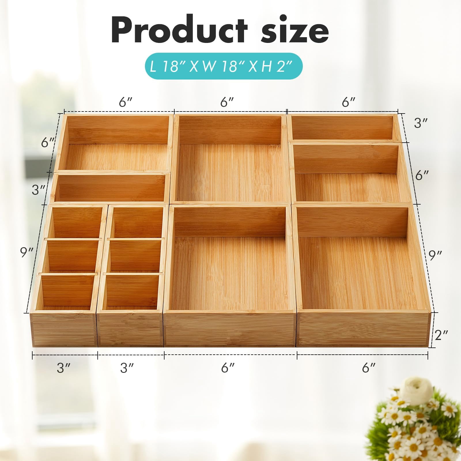 Drawer Organizer  Set Of 9 Wood Kitchen Makeup Desk Junk Tea Storage Boxes Bins For Cutlery Silverware Utensils Flatware Small Wooden Container Tray Bathroom Office