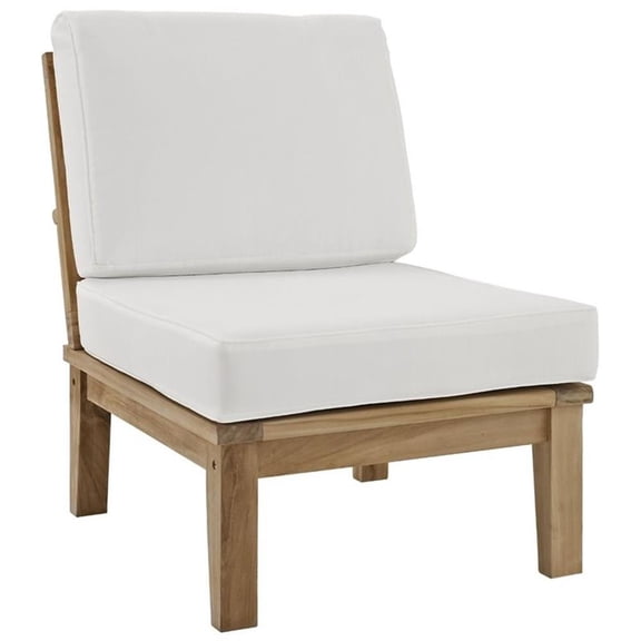 Modway Marina Modern Wood Outdoor Teak Armless Chair in Natural/White