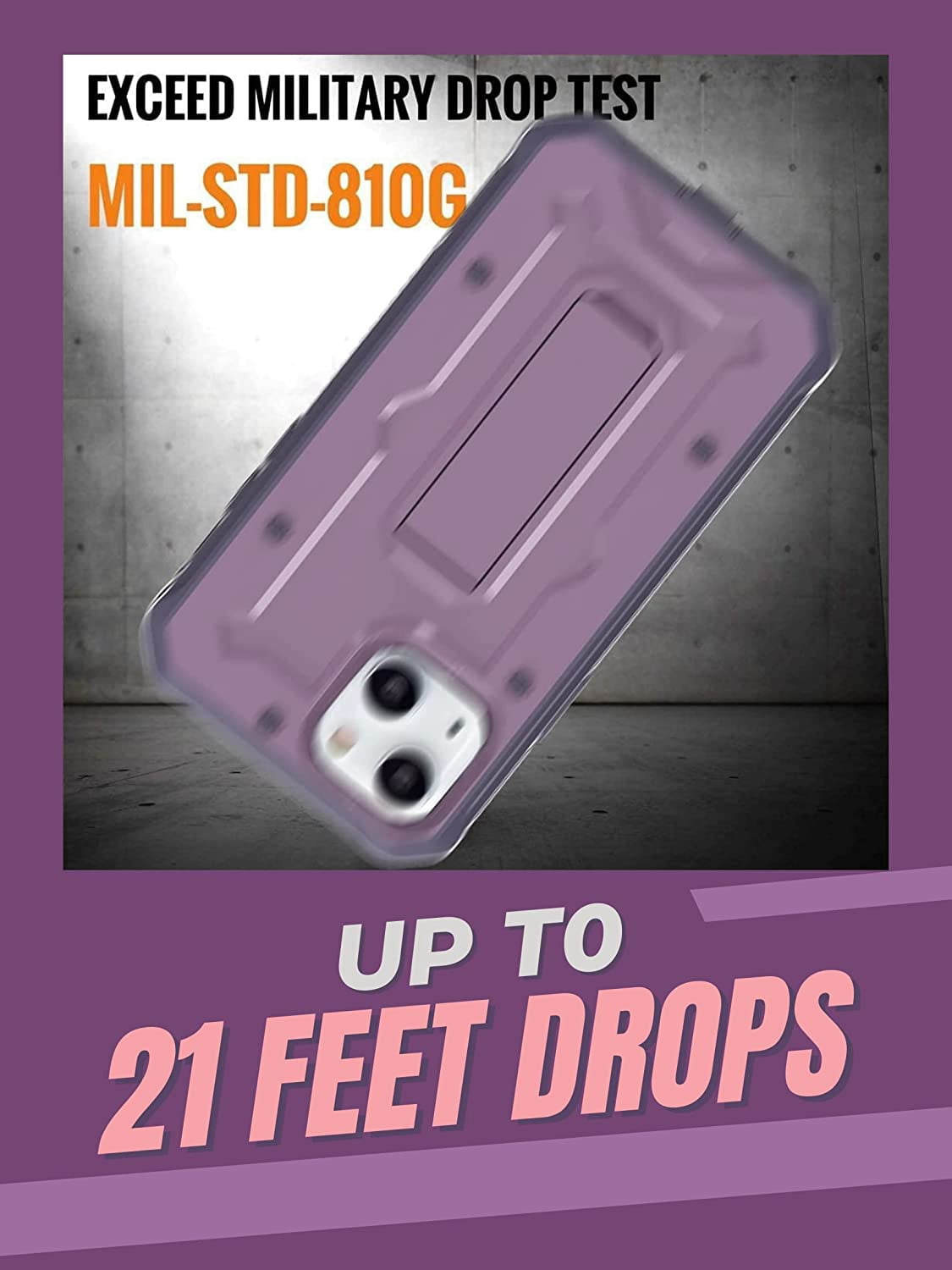 CaseBorne V Series Case Compatible with iPhone 14 Plus - Military Grade Full-Body Rugged with Kickstand and Built-in Screen Protector - Purple