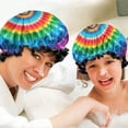 thumbnail image 6 of Shower Caps,Colorful Tie Dye Circular Pattern Waterproof Shower Cap for Women 4 Pieces,Double Reusable Hair Cover for Shower PEVA Elastic Stretch Hem, 6 of 7