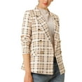 thumbnail image 6 of MODA NOVA Juniors Plaid Double Breasted Notched Lapel Blazer Jackets, 6 of 7