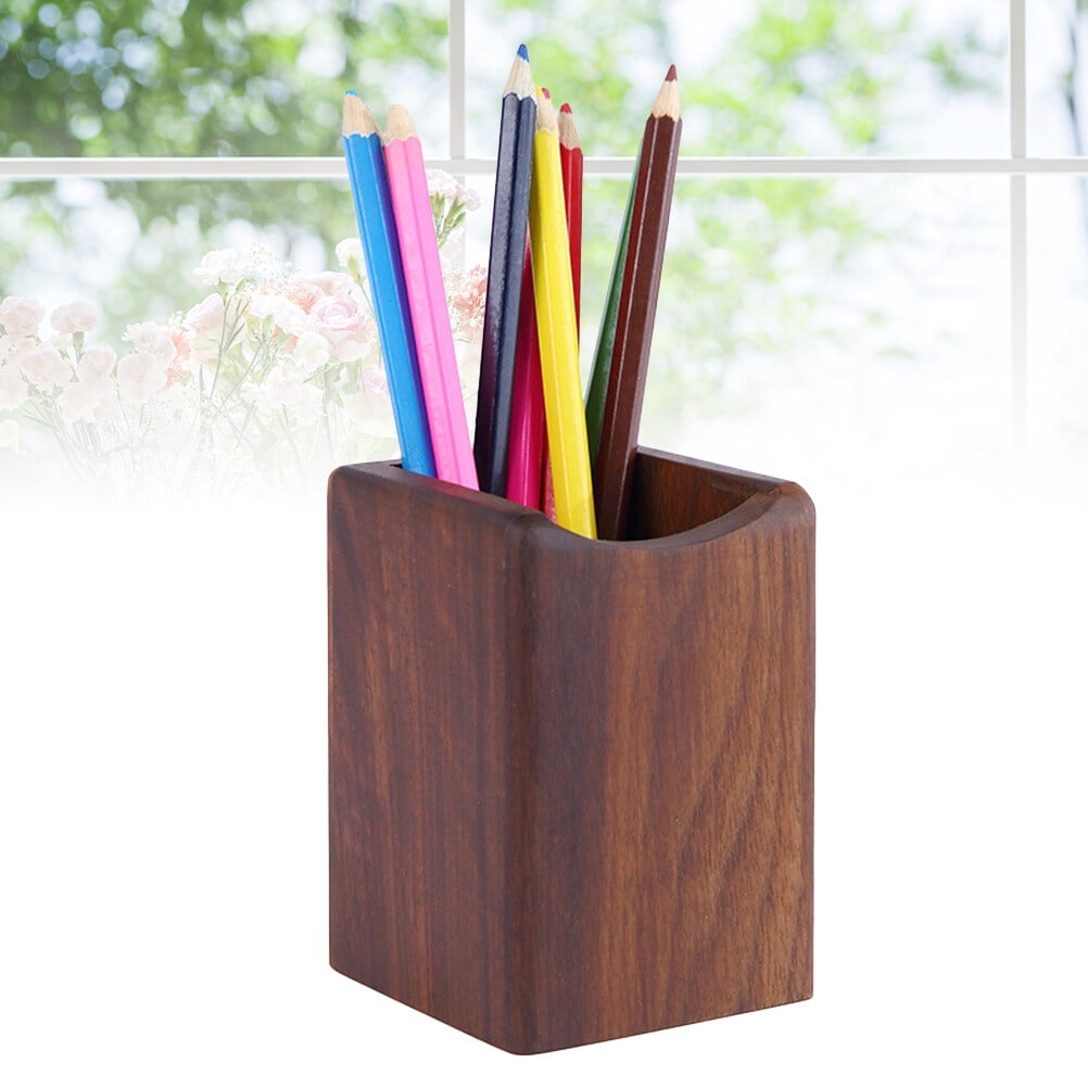 Worgeous Wood Desk Organizer Pen Holder in Coffee Color for Office Use Sturdy Lightweight Portable 7 x 4.5 x 3.2 Inches