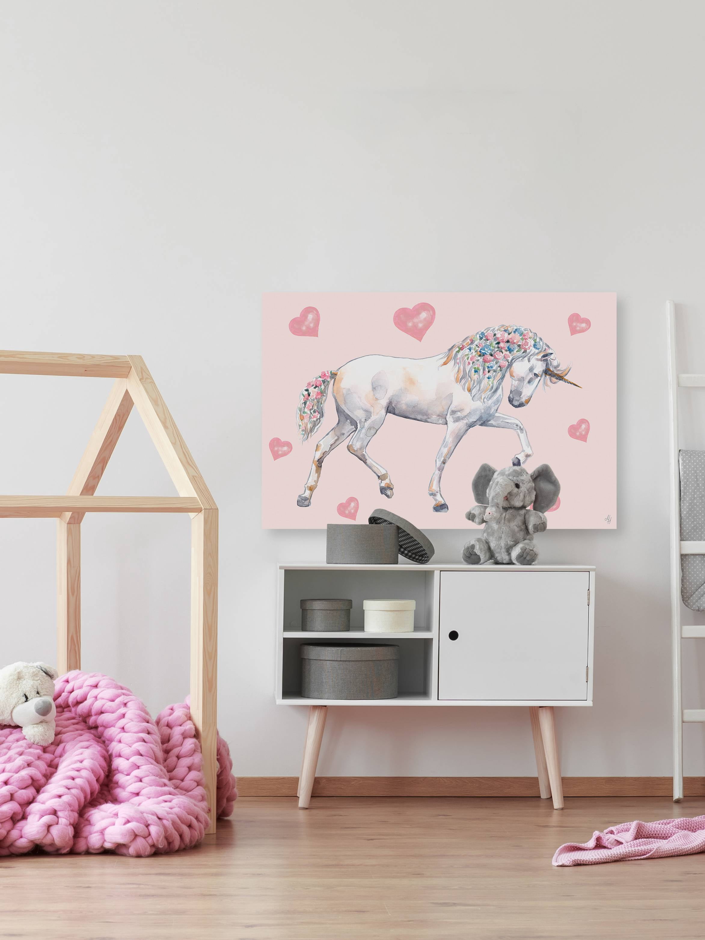 Marmont Hill Cute Floral-haired Unicorn Canvas Wall Art