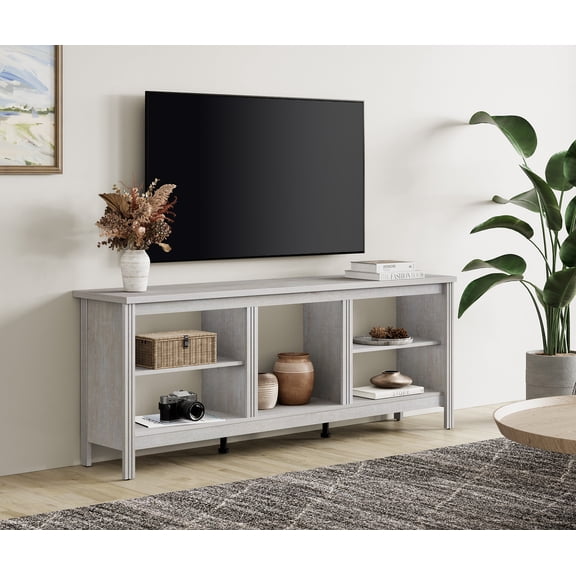 WAMPAT Modern Farmhouse TV Console for 75 Inch TV, White Entertainment Center with Wood Legs