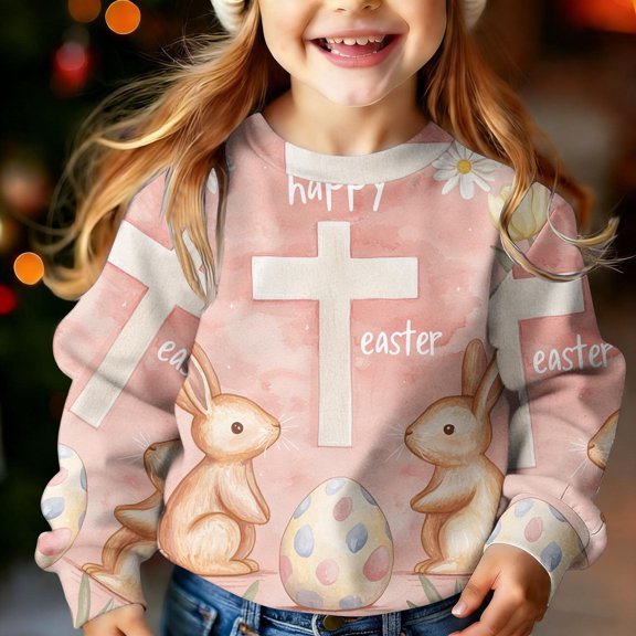 ITSAME Easter Sweatshirt for Girls, Round Neck Long Sleeve Fashion Print Festival Casual Comfortable Top Multicolor 6-7T
