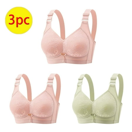 GERsome Womens Push Up Everyday Bras Comfortable Wireless Underwear Full Coverage V Neck Seamless Bra Smooth Brassiere Wire Free Basic Bras Pack of 3 Assorted Color 2Pink/Green M