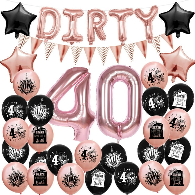 Kit de globos de cumpleaños Dirty 30 y 40 en oro rosa y negro, 31 unidades