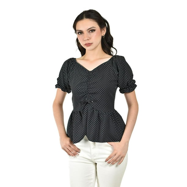 Blusa estampado de puntos Roman Fashion /Juvenil, 1761 (Negro) negro M