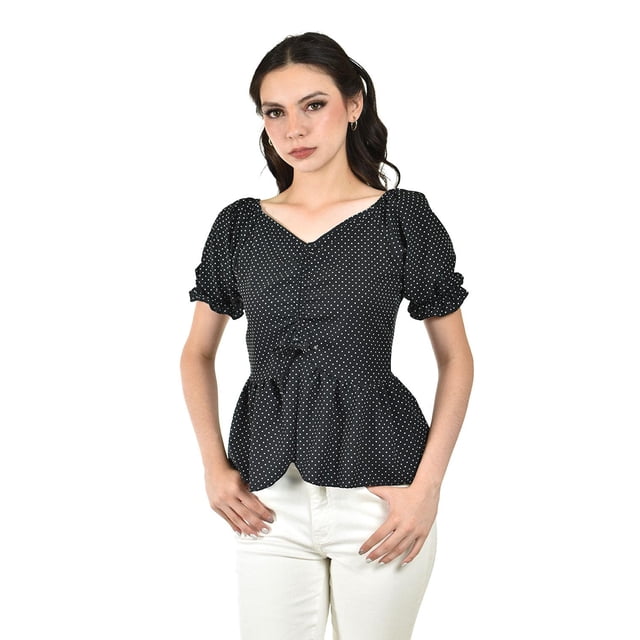 Blusa estampado de puntos Roman Fashion /Juvenil, 1761 (Negro) negro M